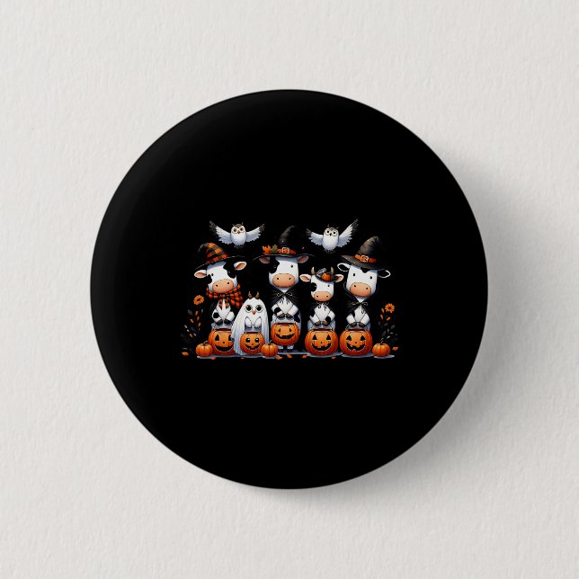 Ghost Owls Kühe Halloween Tiere Kuh Lover Spooky Button (Vorderseite)