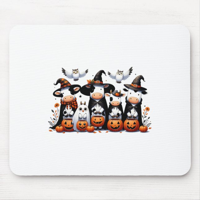 Ghost Owls Kühe Halloween Tiere Kuh Lover Spooky Mousepad (Vorne)