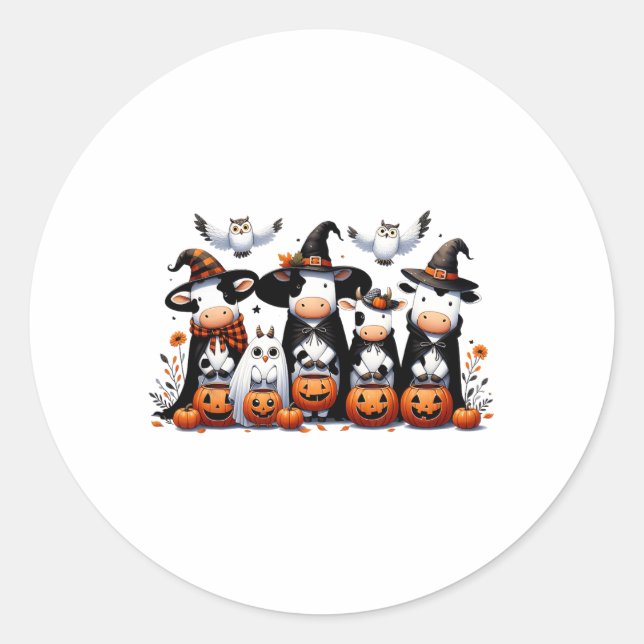 Ghost Owls Kühe Halloween Tiere Kuh Lover Spooky Runder Aufkleber (Vorderseite)