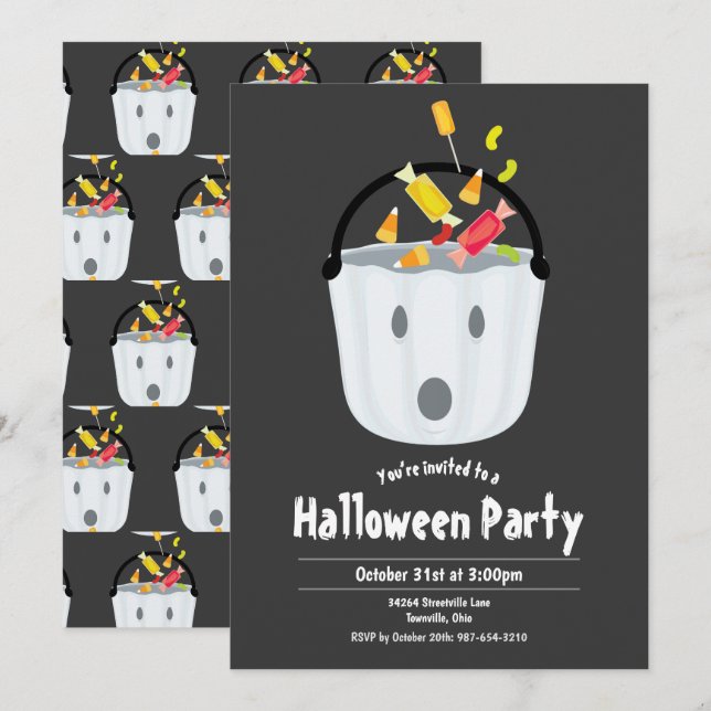 Ghost Pail Candy Kid's Halloween-Party Einladung (Vorne/Hinten)