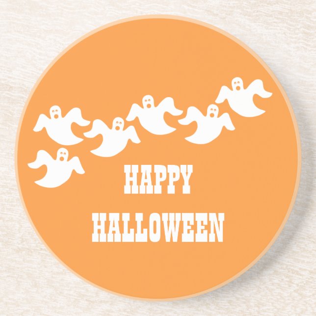 Ghost Party Halloween Untersetzer, Orange Sandstein Untersetzer (Vorne)