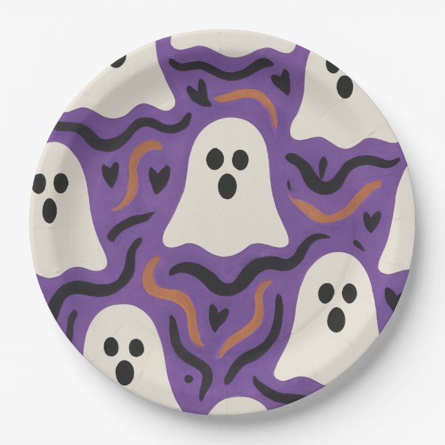 Ghost Pattern Halloween Pappteller (Vorderseite)