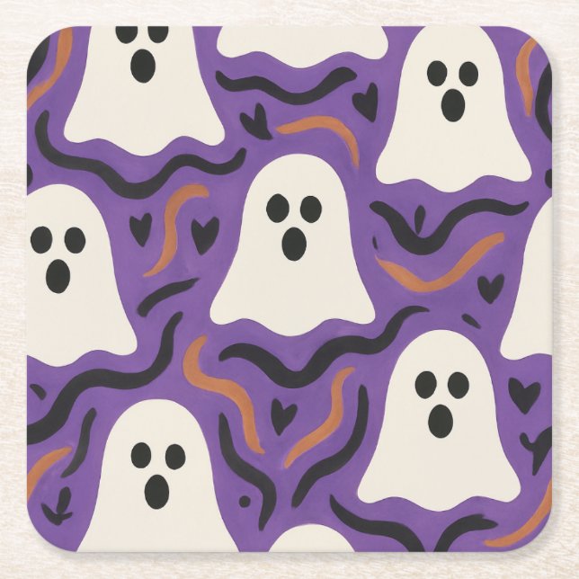 Ghost Pattern Halloween Rechteckiger Pappuntersetzer (Vorderseite)