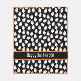 Ghost Pattern Happy Halloween Black Orange Fun Fleecedecke