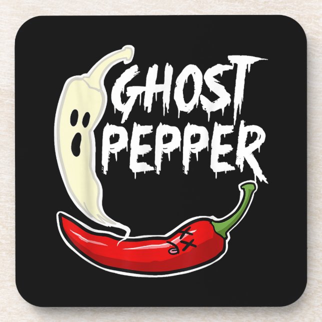 Ghost Pepper Funny Spicy Hot Halloween Ghost Peppe Getränkeuntersetzer (Vorderseite)