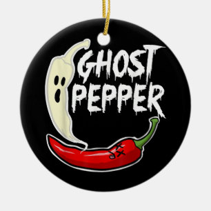 Ghost Pepper Funny Spicy Hot Halloween Ghost Peppe Keramik Ornament