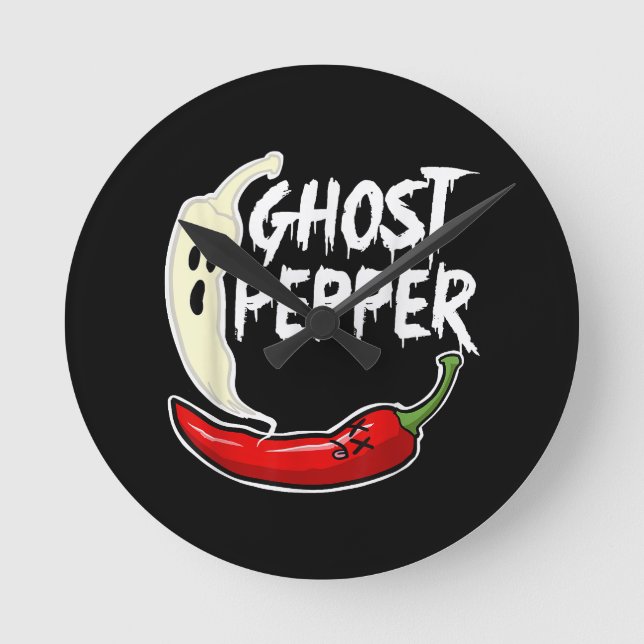 Ghost Pepper Funny Spicy Hot Halloween Ghost Peppe Runde Wanduhr (Vorderseite)