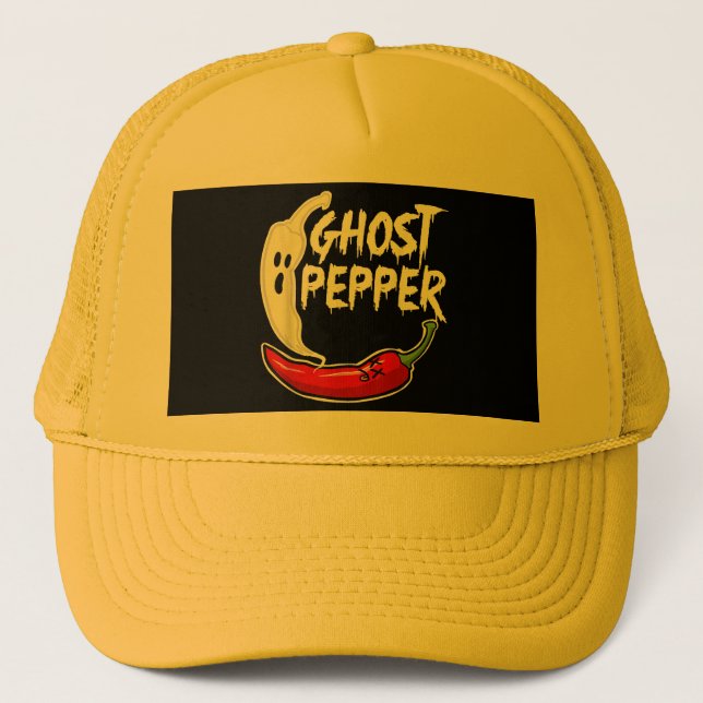 Ghost Pepper Funny Spicy Hot Halloween Ghost Peppe Truckerkappe (Vorderseite)