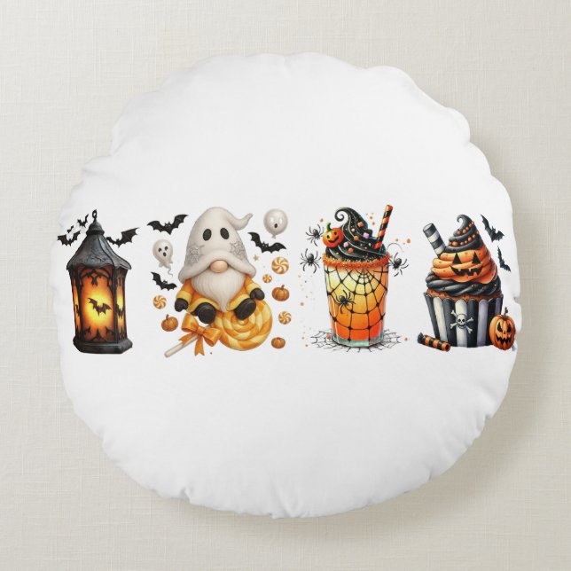 Ghost Pillow: Halloween Herbstdekor Rundes Kissen (Vorderseite)