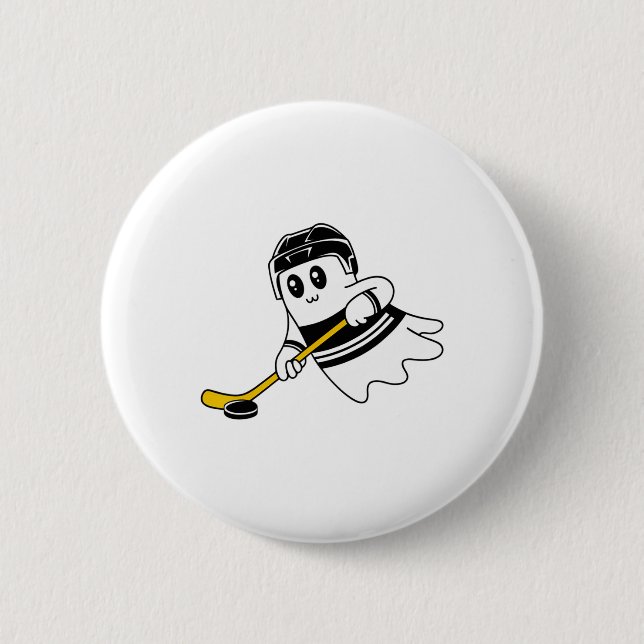 Ghost Playing Eishockey Halloween Kostümsport Button (Vorderseite)