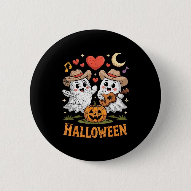 Ghost Playing Guitar For Halloween Lovers  Button (Vorderseite)