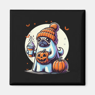 Ghost Pug Kürbis-Drinks Beanie Herbst Halloween Magnet