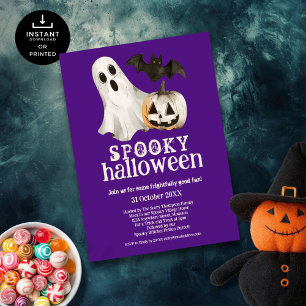 Ghost Pumpkin Bat Spooky Halloween Lila Einladung