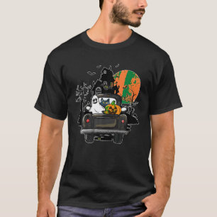 Ghost Pumpkin Cat Riding Truck Halloween Spooky Se T-Shirt
