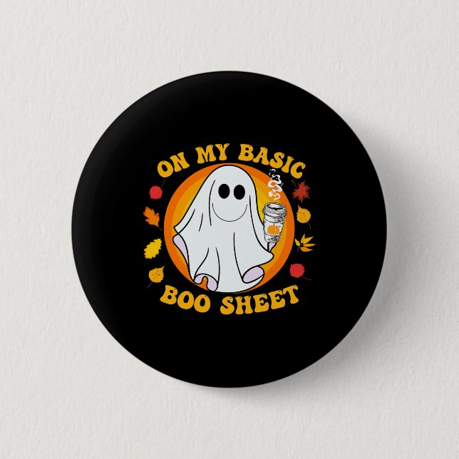 Ghost Pumpkin Gewürz Latte Fall Vibe Halloween Fun Button (Vorderseite)