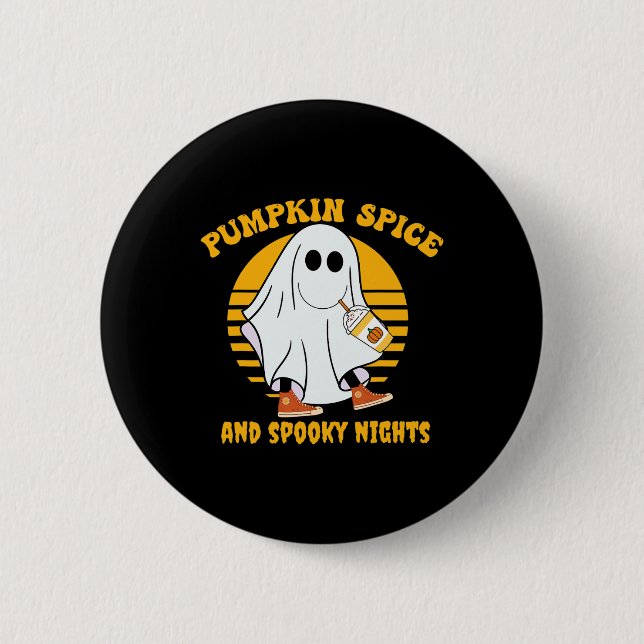 Ghost Pumpkin Gewürz Latte Fall Vibe Halloween Spo Button (Vorderseite)