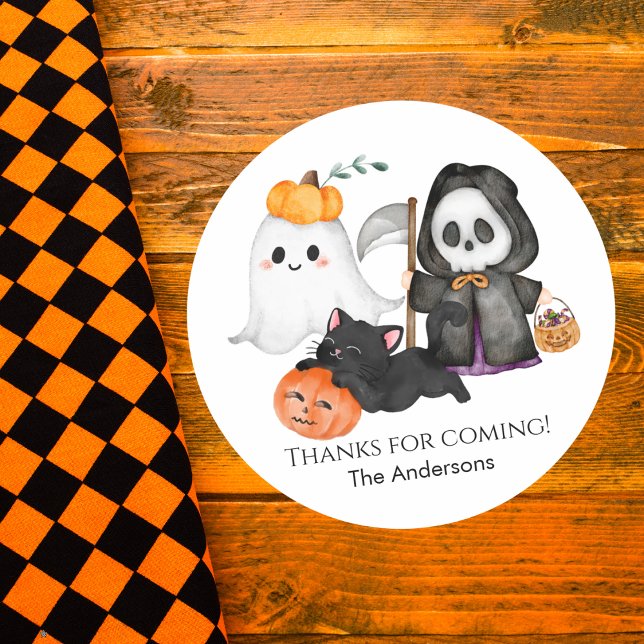 Ghost Pumpkin Grim Sensenmann Niedlich Black Cat H Runder Aufkleber (Von Creator hochgeladen)