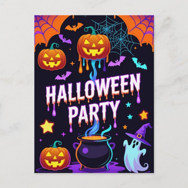 Ghost & Pumpkin Halloween-Party-Einladung Postkarte (Vorderseite)
