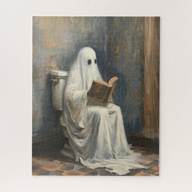 Ghost Reading a Book of Toilet Funny Halloween (Vertikal)