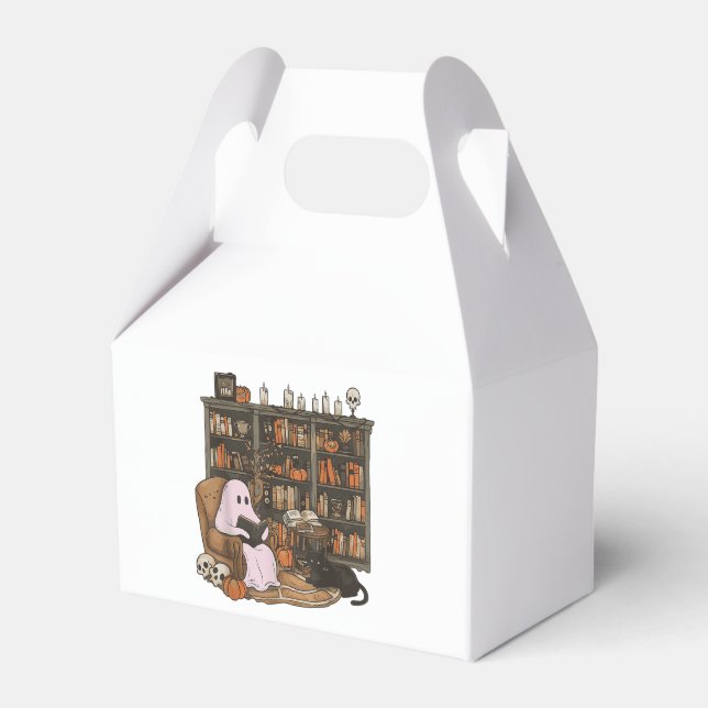 Ghost Reading Book Cat Liebhaber Halloween Geschenkschachtel (Vorderseite)