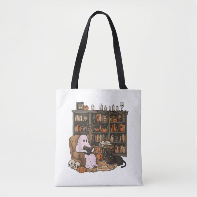 Ghost Reading Book Cat Liebhaber Halloween Tasche (Vorderseite)