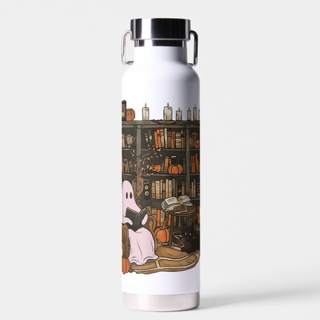 Ghost Reading Book Cat Liebhaber Halloween Trinkflasche (Vorne)