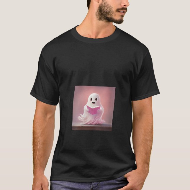 Ghost Reading Book Lover Library V Neck T-Shirt (Vorderseite)
