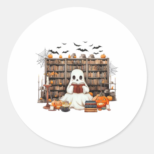 Ghost Reading Books Booker Halloween-Kosten für Le Runder Aufkleber (Vorderseite)