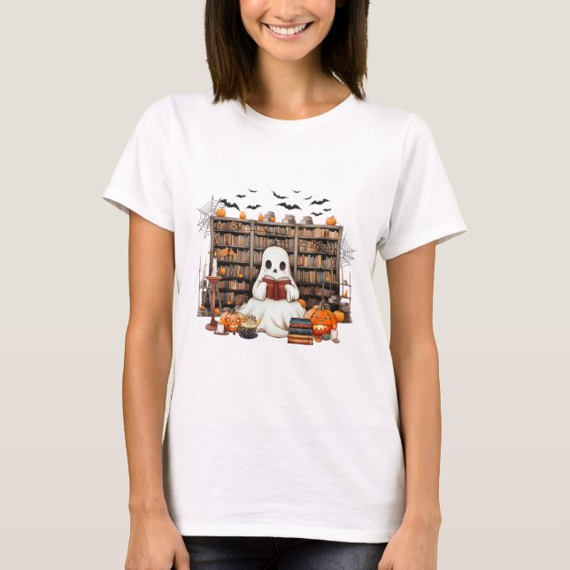 Ghost Reading Books Booker Halloween-Kosten für Le T-Shirt (Vorderseite)