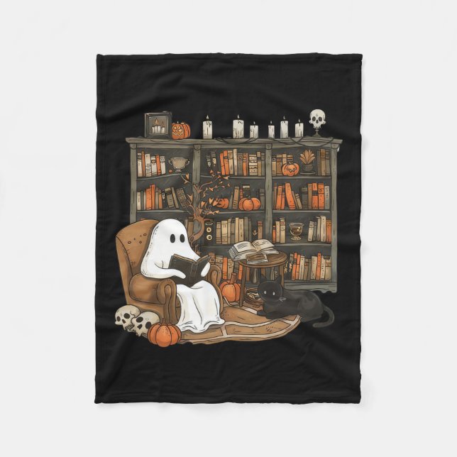 Ghost Reading Books Librarian Teacher Halloween Fleecedecke (Vorderseite)