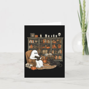 Ghost Reading Books Librarian Teacher Halloween Karte