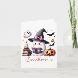 Ghost Reading Buch Coquette Bow Halloween Mädchen Karte
