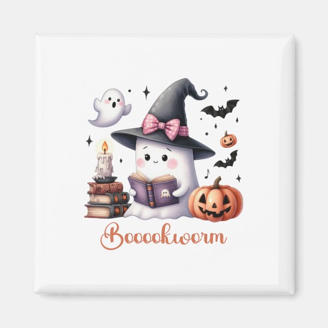 Ghost Reading Buch Coquette Bow Halloween Mädchen  Magnet (Vorne)