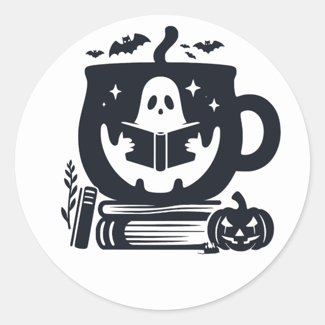 Ghost Reading Cosy Halloween Sticker (Vorderseite)