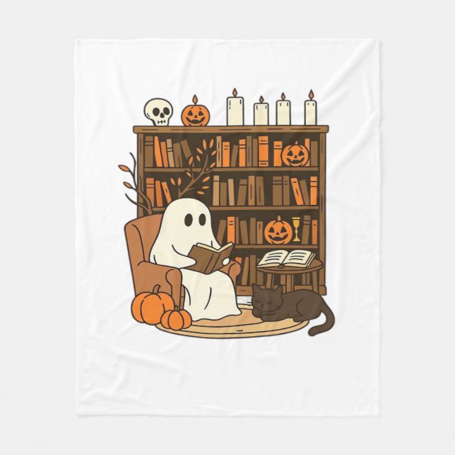 Ghost Reading in Cosy Halloween Library Classic T- Fleecedecke (Vorderseite)