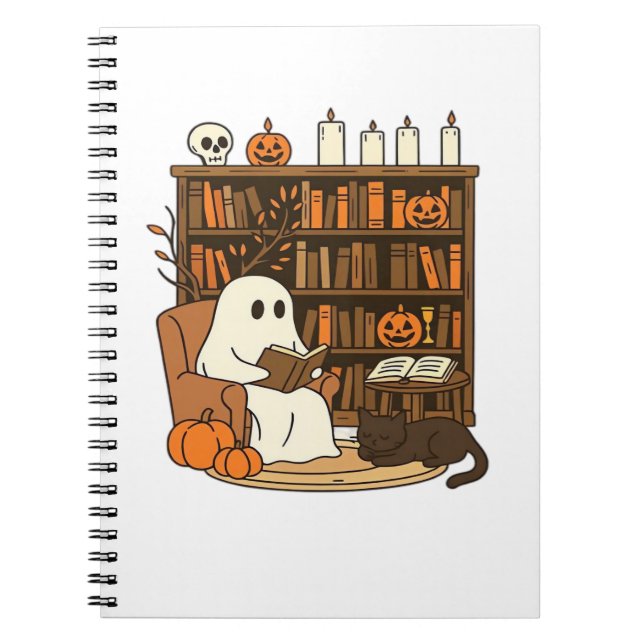 Ghost Reading in Cosy Halloween Library Classic T- Notizblock (Vorderseite)