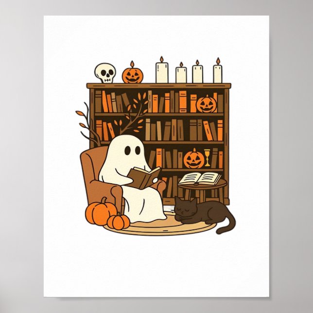 Ghost Reading in Cosy Halloween Library Classic T- Poster (Vorne)