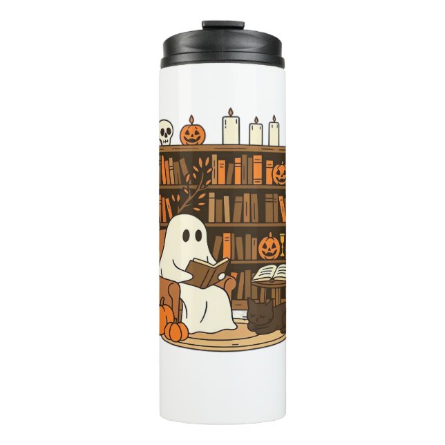 Ghost Reading in Cosy Halloween Library Classic T- Thermosbecher (Vorderseite)