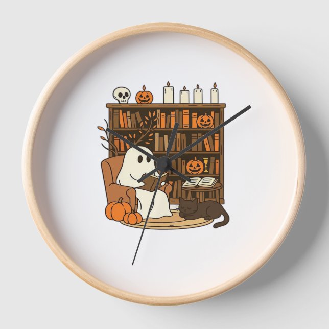Ghost Reading in Cosy Halloween Library Classic T- Uhr (Vorderseite)