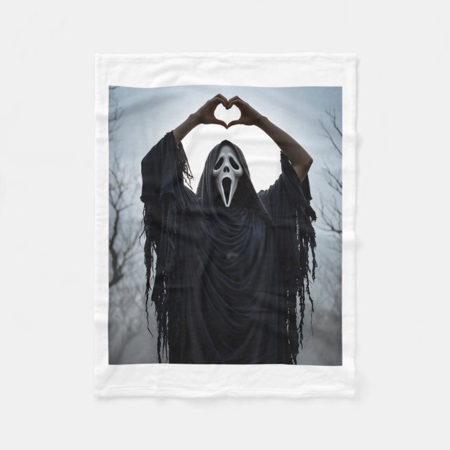 Ghost Red Heart Hands Y Face Halloween Valentines  Fleecedecke (Vorderseite)