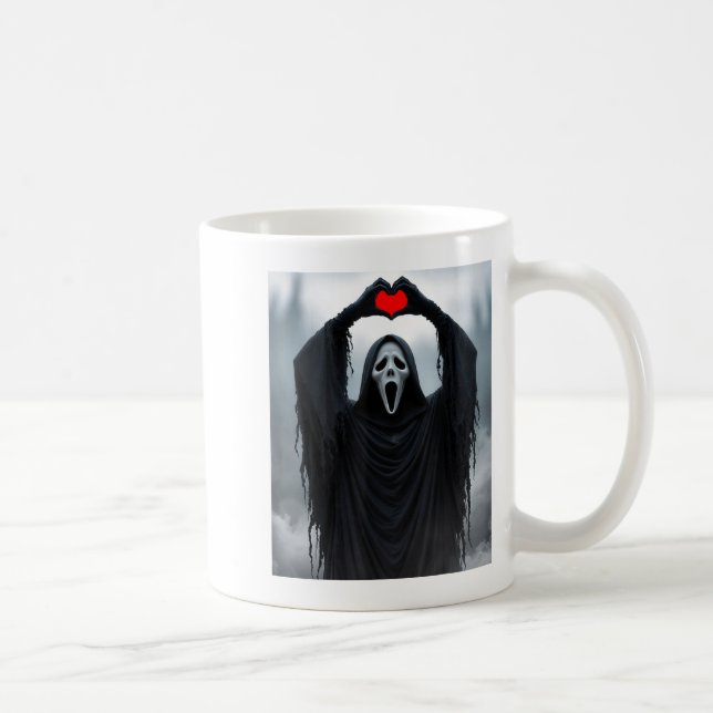 Ghost Red Heart Hands Y Face Halloween Valentines  Kaffeetasse (Rechts)