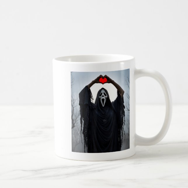Ghost Red Heart Hands Y Face Halloween Valentines  Kaffeetasse (Rechts)