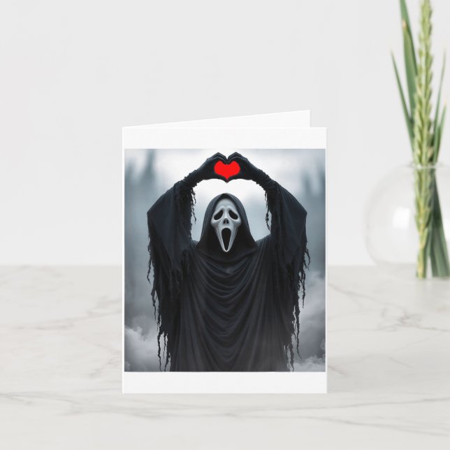 Ghost Red Heart Hands Y Face Halloween Valentines  Karte (Vorderseite)
