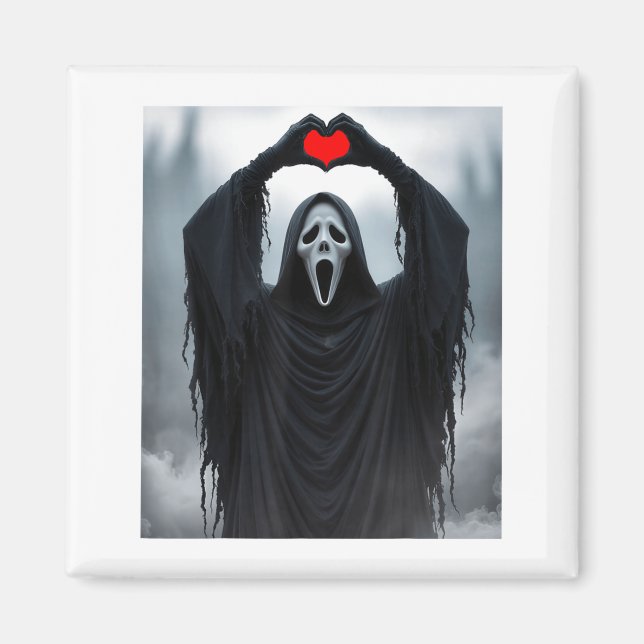 Ghost Red Heart Hands Y Face Halloween Valentines  Magnet (Vorne)