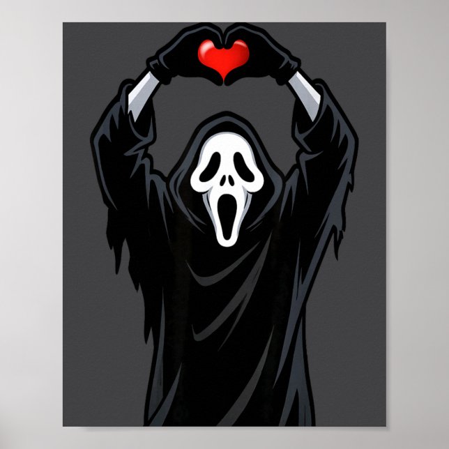 Ghost Red Heart Hands Y Face Halloween Valentines  Poster (Vorne)