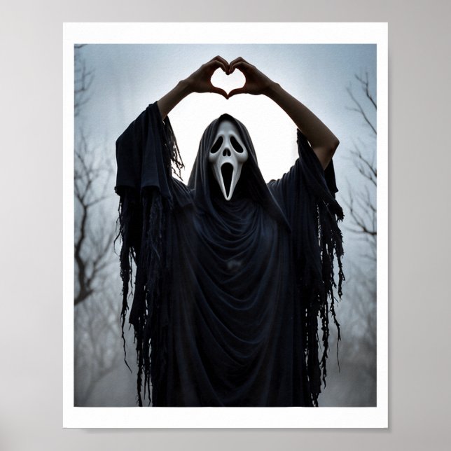 Ghost Red Heart Hands Y Face Halloween Valentines  Poster (Vorne)