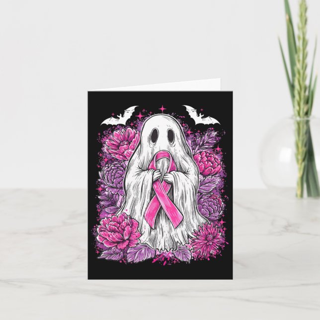 Ghost Ribbon Breast Cancer Awareness Halloween Flo Karte (Vorderseite)