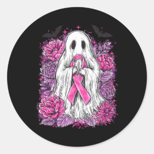 Ghost Ribbon Breast Cancer Awareness Halloween Flo Runder Aufkleber