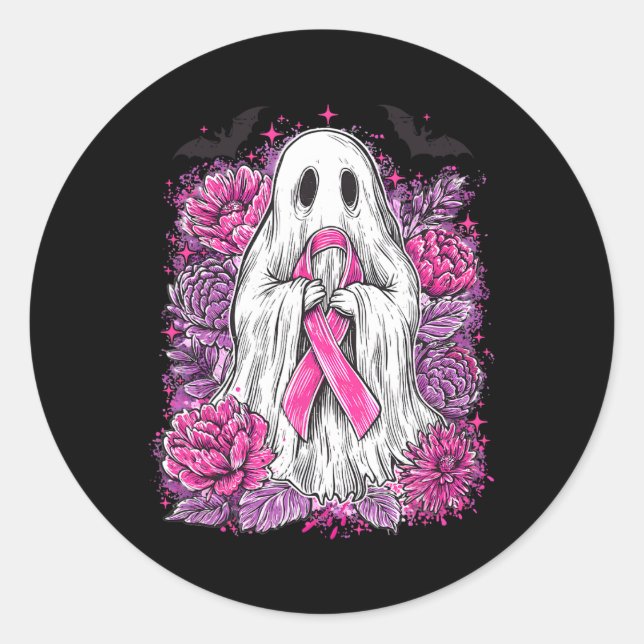 Ghost Ribbon Breast Cancer Awareness Halloween Flo Runder Aufkleber (Vorderseite)