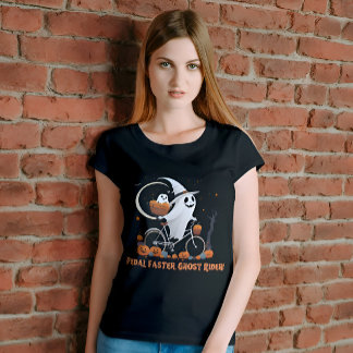 Ghost Riding Bicycle Funny Womens Halloween T-Shirt